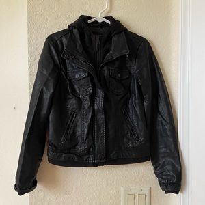 Hooded Medium Vintage Black Leather Jacket